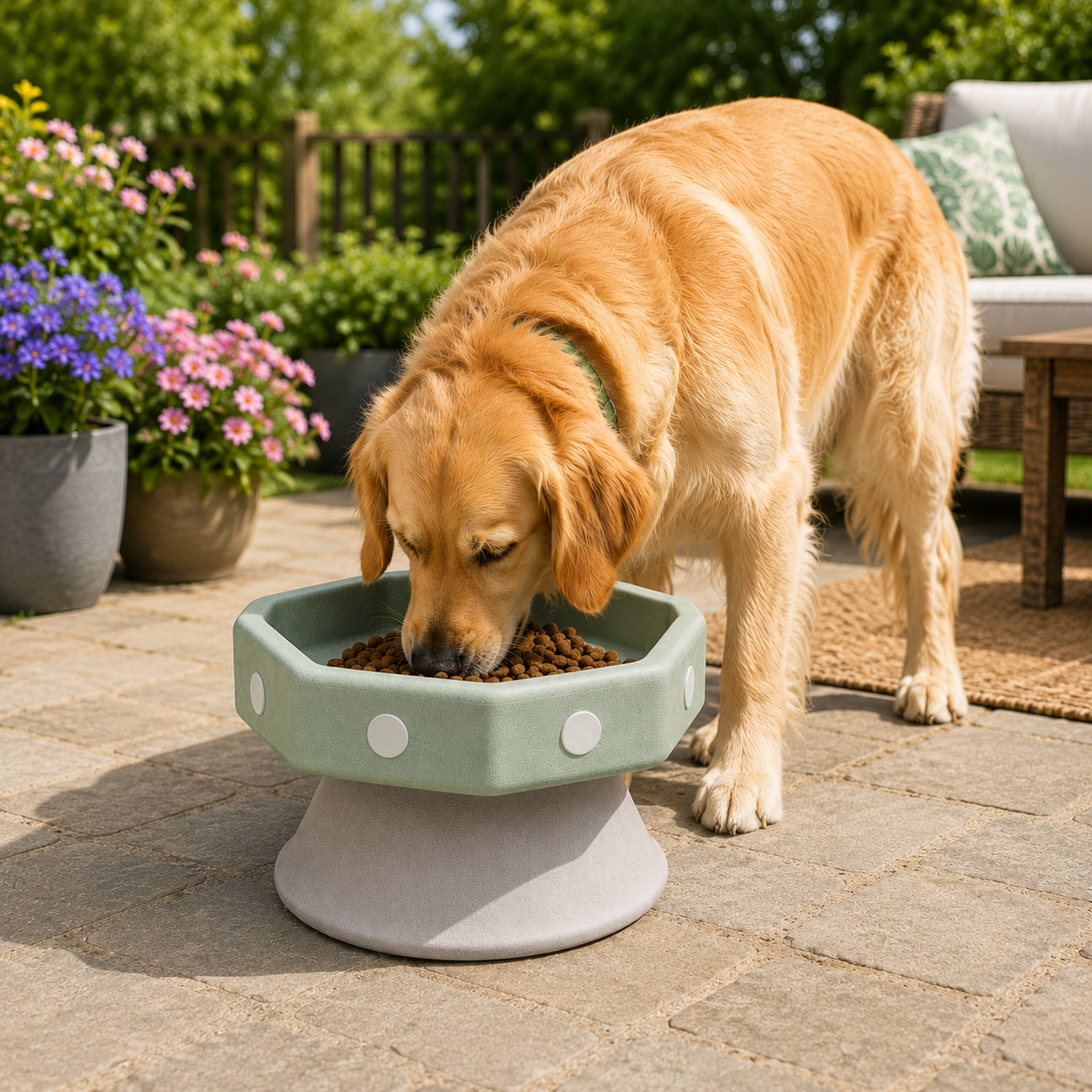 Elevated Pet Food and Water Bowl for Cats and Small Dogs – Mint Green and Light Grey