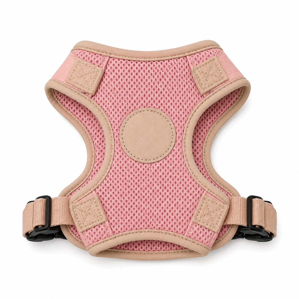 Adjustable Breathable Mesh Dog Harness with Lead Attachment Ring – Pink and Beige