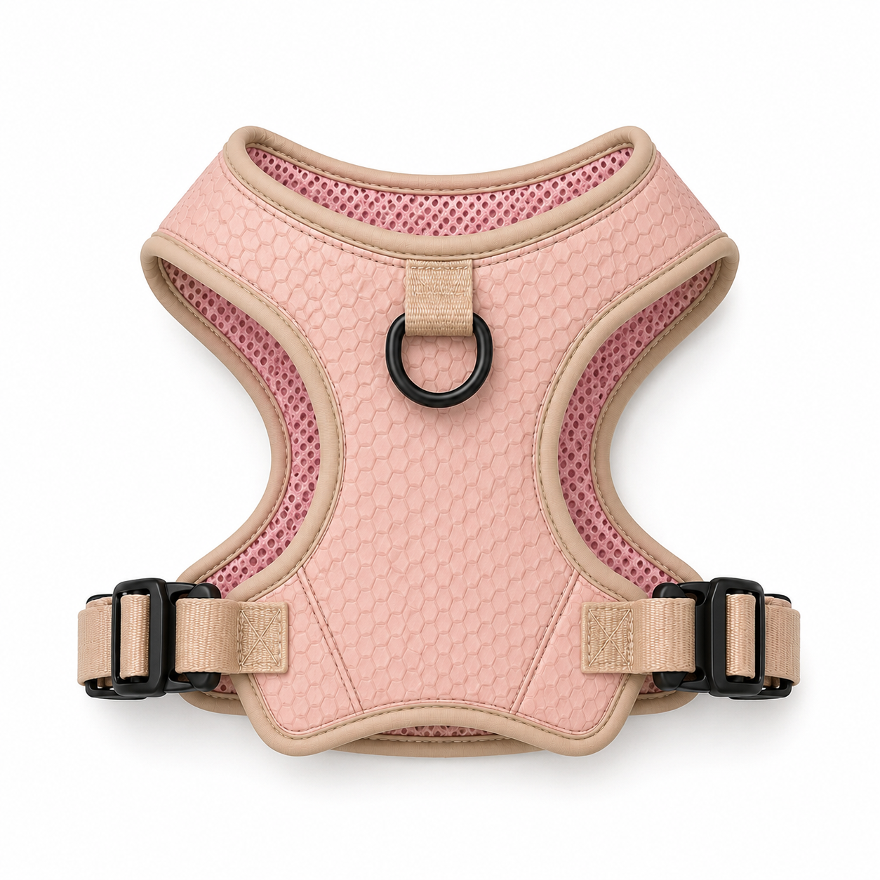Adjustable Breathable Mesh Dog Harness with Lead Attachment Ring – Pink and Beige