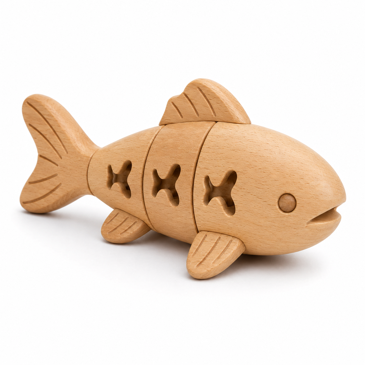 Fish-Shaped Interactive Puzzle Toy for Cats and Small Dogs – Natural Wood Colour