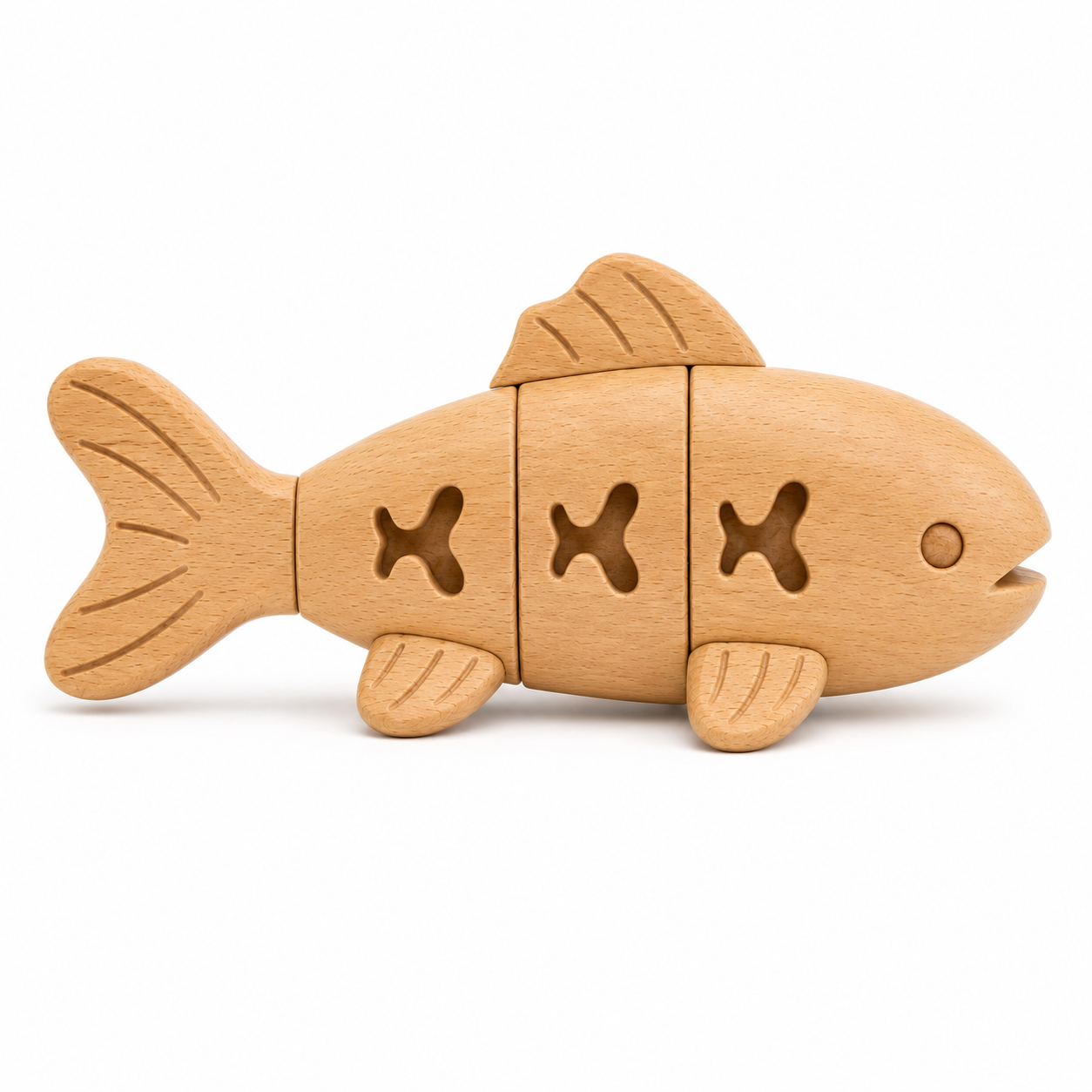 Fish-Shaped Interactive Puzzle Toy for Cats and Small Dogs – Natural Wood Colour