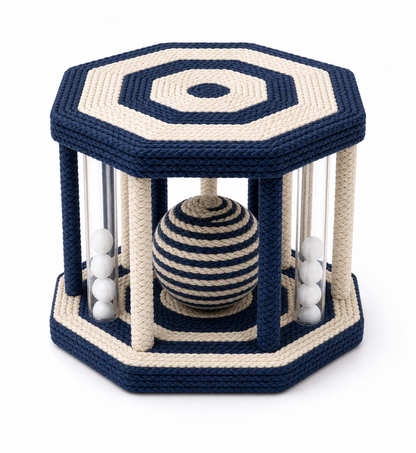 Hexagonal Interactive Rope Activity Toy with Balls for Dogs – Navy and Cream