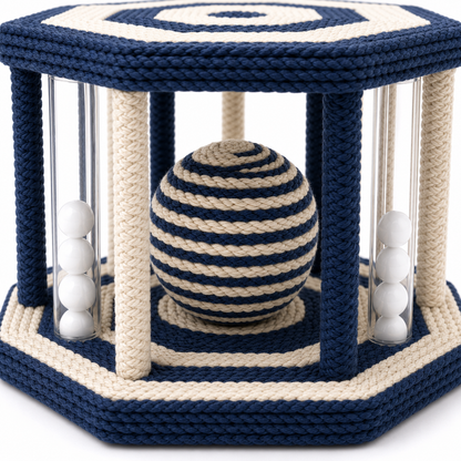 Hexagonal Interactive Rope Activity Toy with Balls for Dogs – Navy and Cream