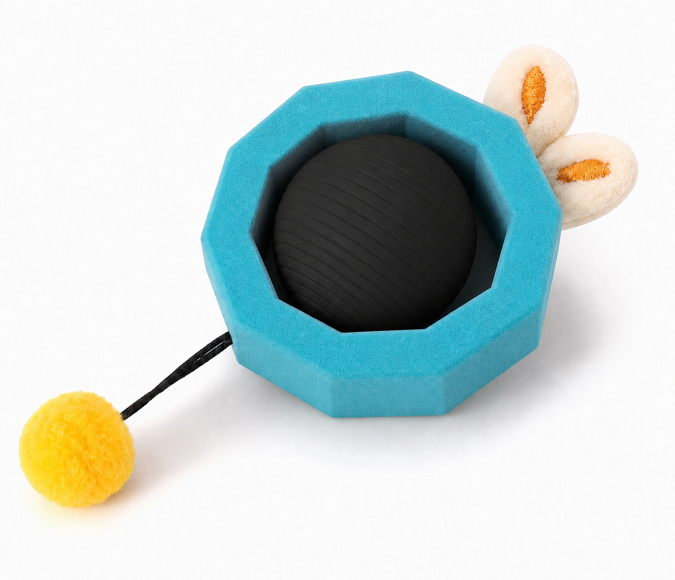 Mouse-Shaped Interactive Ball and Pom-Pom Toy for Cats – Blue and Black